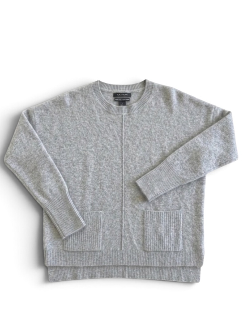 TAHARI Pure Luxe Cashmere Sweater Heather Gray Crew Neck Old Money Sz Large